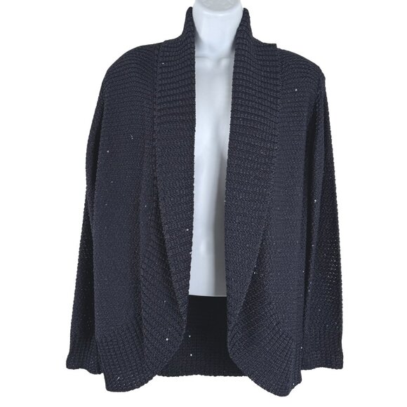 St. John Open Front Cardigan Sweater Womens Small Navy Blue Sequins CJ-2219 - Picture 1 of 9